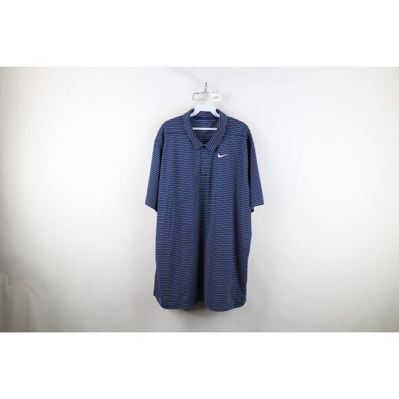 Nike Mens 2XL XXL Travis Scott Mini Swoosh Pinstriped Knit Golf Polo Shirt Blue - Picture 1 of 12